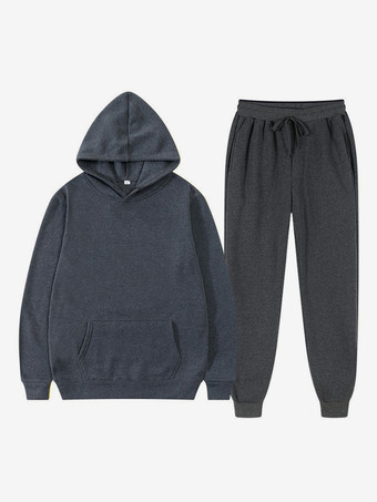 ダークグレー メンズ ツーピースセット フリース スウェットシャツ メンズ パーカーとパンツ