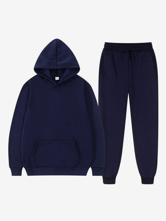 ダークネイビーメンズ ツーピースセット フリース スウェットシャツ メンズ パーカーとパンツ