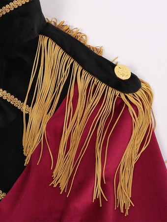 男性用のエレガントなポリエステル製長袖レトロコスチューム、レッドヴィンテージセット バーガンディ