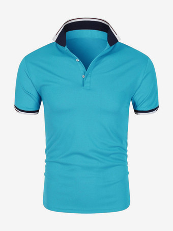 ライトスカイブルーメンズ ポロシャツ 夏 半袖 Tシャツ ラペル 無地 カジュアル トップス