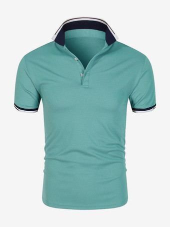 ミントグリーンメンズ ポロシャツ 夏 半袖 Tシャツ ラペル 無地 カジュアル トップス