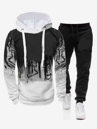 ホワイト メンズ カジュアル 赤と黒 スウェットシャツ 長袖 パーカーとパンツ