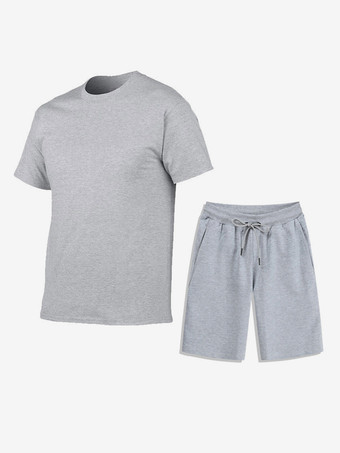 ライトグレー メンズ レジャー Tシャツとボトムス フィットネス ランニング ショーツと Tシャツ セット