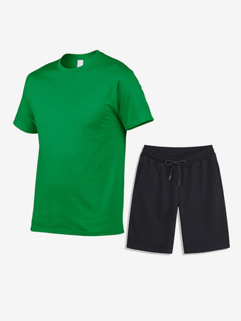 グリーン メンズ レジャー Tシャツとボトムス フィットネス ランニング ショーツと Tシャツ セット