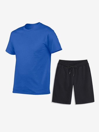ブルー メンズ レジャー Tシャツとボトムス フィットネス ランニング ショーツと Tシャツ セット