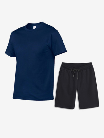 ダークネイビーメンズ レジャー Tシャツとボトムス フィットネス ランニング ショーツと Tシャツ セット