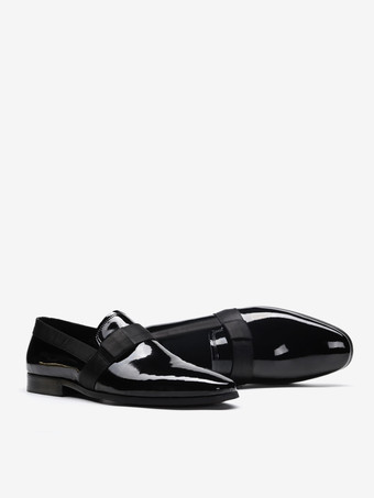 メンズ ペニーローファー ラウンドトゥ パテントレザー 牛革 スリッポン プロム ウェディングシューズ