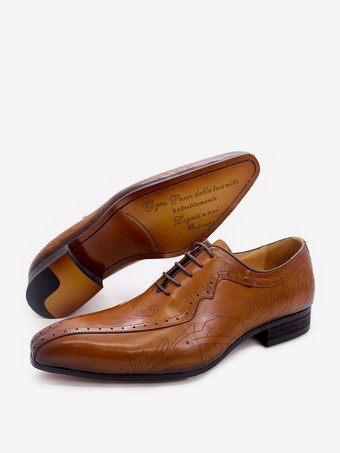 メンズドレスカービングオックスフォードスクエアトゥ牛革プロムウェディングシューズ