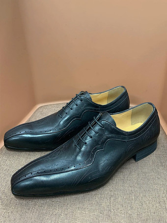 ブラック メンズドレスカービングオックスフォードスクエアトゥ牛革プロムウェディングシューズ