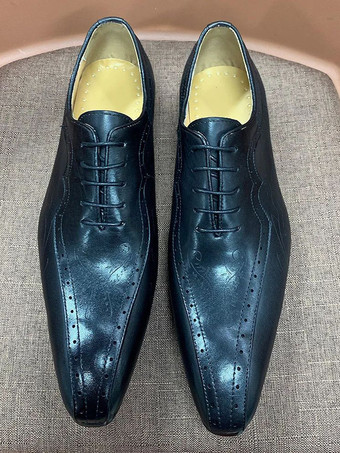 メンズドレスカービングオックスフォードスクエアトゥ牛革プロムウェディングシューズ