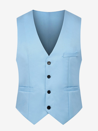 ライトスカイブルーメンズ シングルブレスト ベスト スリムフィット ウエストコート ベスト