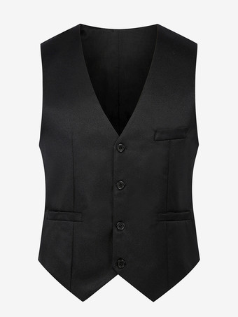 ブラック メンズ シングルブレスト ベスト スリムフィット ウエストコート ベスト