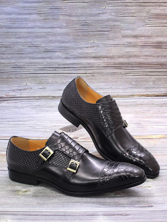 メンズ モンクローファー シューズ バックル スクエアトゥ 牛革 モンクストラップ モカシン オックスフォードシューズ