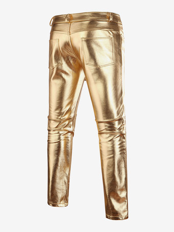 メンズ パフォーマンス ナイトクラブ 光沢パンツ ゴールドスタンプ カジュアルパンツ