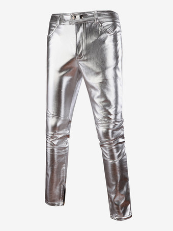 シルバー メンズ パフォーマンス ナイトクラブ 光沢パンツ ゴールドスタンプ カジュアルパンツ