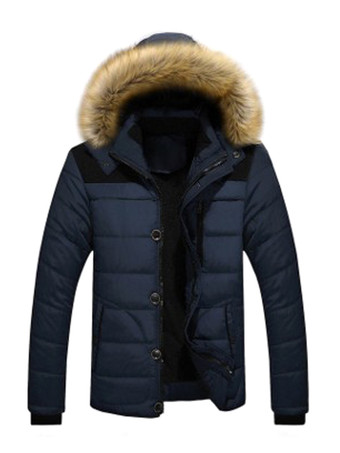 ディープブルーメンズ コットンコート フェイクファーカラー フード付き カジュアル プラスサイズ パーカー