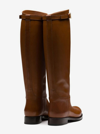 ブラック ニーハイブーツ フラット ラウンドトゥ バックルディテール 乗馬ブーツ レディース