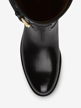 ブラック ニーハイブーツ フラット ラウンドトゥ バックルディテール 乗馬ブーツ レディース