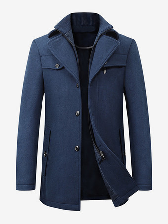 ダークネイビー男性用ウールコート 長袖 暖かいコート 冬物