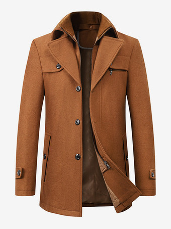 ラクダ色 男性用ウールコート 長袖 暖かいコート 冬物