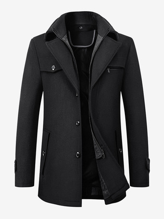 ブラック 男性用ウールコート 長袖 暖かいコート 冬物