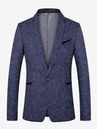 ブルー メンズ ブレザー ジャケット スリムフィット シングルボタン トップ