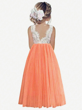 ピーチ ファズウェディング フラワーガールドレス 特別な日のドレス セージ ノースリーブ レース