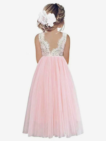 ピンクウェディング フラワーガールドレス 特別な日のドレス セージ ノースリーブ レース