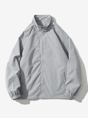 ライトグレー メンズジャケット ゆったり 無地 ウィンドブレーカー レトロ シンプル ワークウェアジャケット
