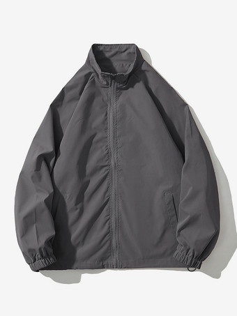 ダークグレー メンズジャケット ゆったり 無地 ウィンドブレーカー レトロ シンプル ワークウェアジャケット