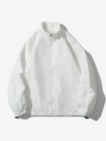 ホワイト メンズジャケット ゆったり 無地 ウィンドブレーカー レトロ シンプル ワークウェアジャケット