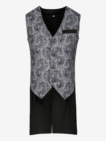 Black Black Vintage Vintage Floral Print Sleeveless Polyester Polyester Fiber Waistcoat Retro Costumes For Man