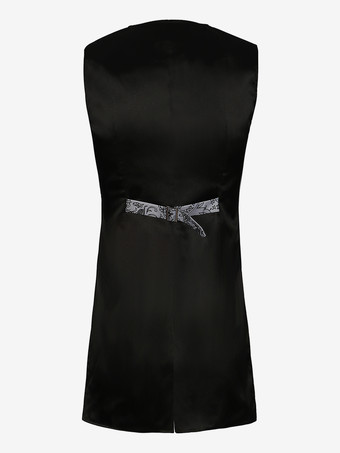 Black Vintage Vintage Floral Print Sleeveless Polyester Polyester Fiber Waistcoat Retro Costumes For Man