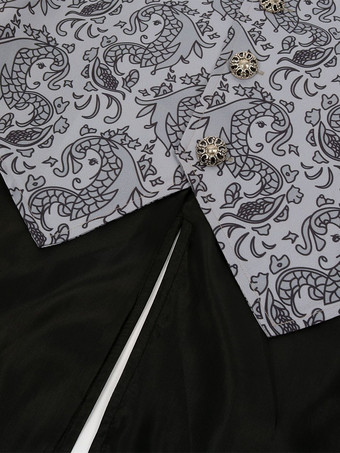 Black Vintage Vintage Floral Print Sleeveless Polyester Polyester Fiber Waistcoat Retro Costumes For Man