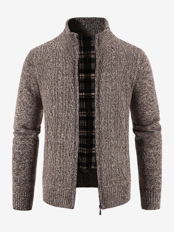 ブラウン メンズ ニットセーター ハイカラー 長袖 カーディガン コート
