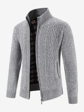 メンズ ニットセーター ハイカラー 長袖 カーディガン コート