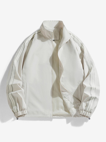 WeißHerrenjacke Farbblock Reißverschluss Polyester Modern