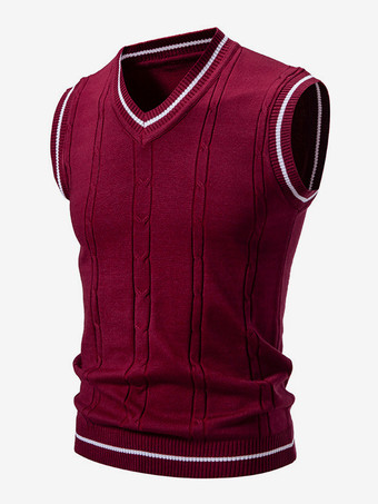 BordeauxMaglione lavorato a maglia da uomo con scollo a V e senza maniche