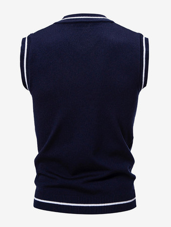 Maglione lavorato a maglia da uomo con scollo a V e senza maniche