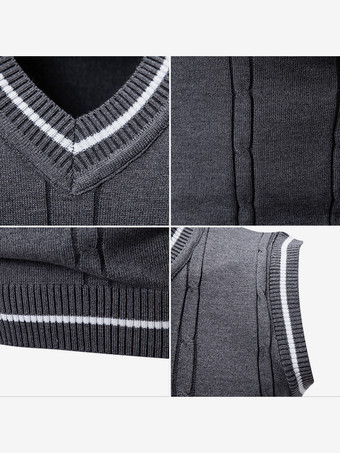 Maglione lavorato a maglia da uomo con scollo a V e senza maniche