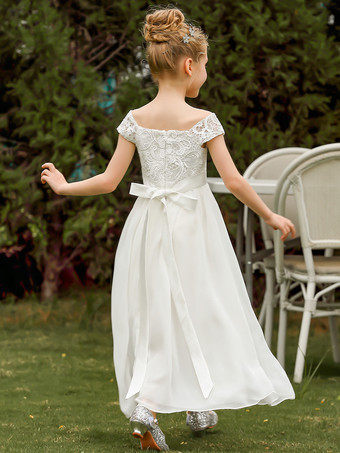 ウェディング フラワーガールドレス 特別な日のドレス アイボリー 半袖 レース