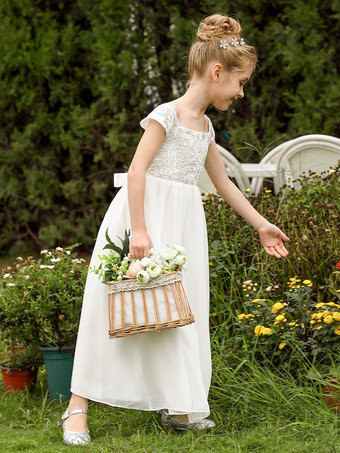 ウェディング フラワーガールドレス 特別な日のドレス アイボリー 半袖 レース