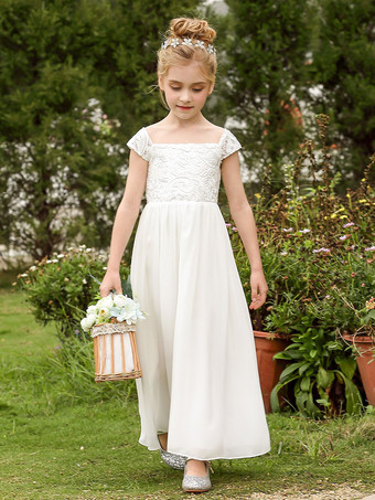 アイボリーウェディング フラワーガールドレス 特別な日のドレス アイボリー 半袖 レース
