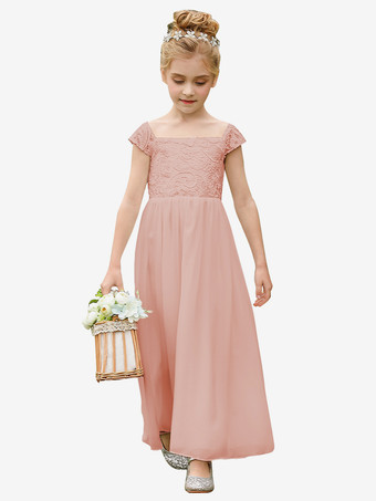 ピンクウェディング フラワーガールドレス 特別な日のドレス アイボリー 半袖 レース