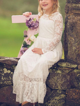 ウェディング フラワーガールドレス 特別な日のドレス アイボリー 長袖 レース