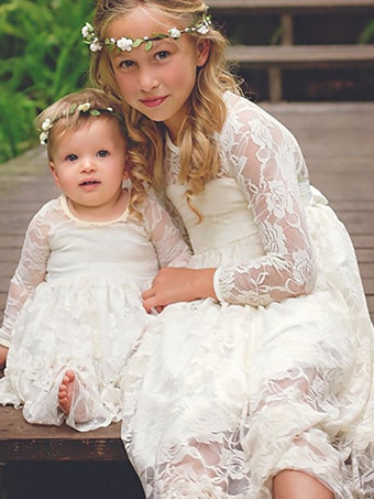 ウェディング フラワーガールドレス 特別な日のドレス アイボリー 長袖 レース