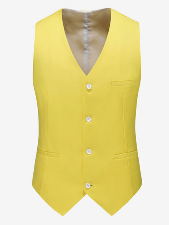 イエローメンズ シングルブレスト ビジネススーツ ベスト ノースリーブ Vネック ドレス ウエストコート