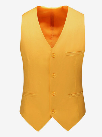 オレンジ メンズ シングルブレスト ビジネススーツ ベスト ノースリーブ Vネック ドレス ウエストコート
