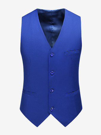 ロイヤルブルーメンズ シングルブレスト ビジネススーツ ベスト ノースリーブ Vネック ドレス ウエストコート
