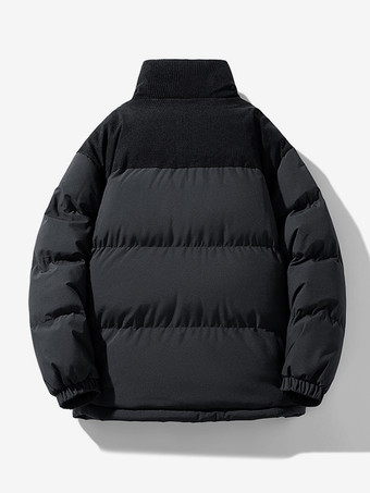 メンズ スタンドカラー ルーズ コーデュロイ スプライシング 冬用 コットンコート